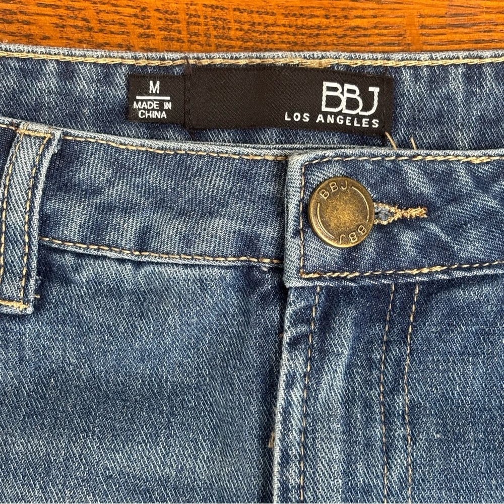 BBJ Los Angeles Leopard Trim Distressed Denim Mini Skirt Womens Size M - Picture 5 of 7